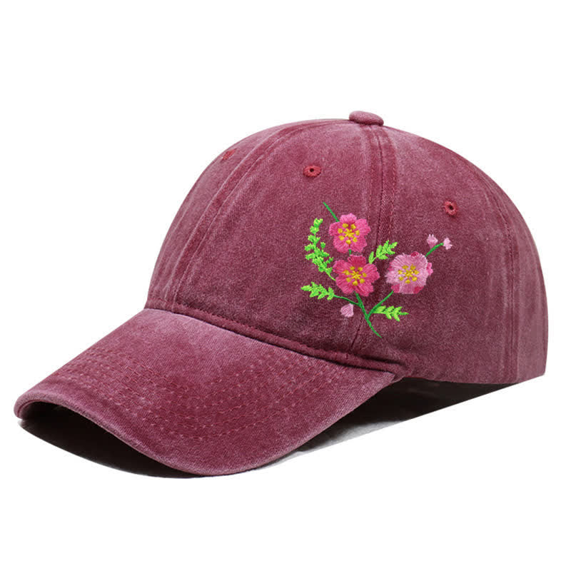 Sommerliche, bestickte, florale Gänseblümchen-Baseballkappe, verstellbar - Stil Nr. 2 - Burgund - Einstellbar (ca. 21 5/8"-22 7/8") - image 14