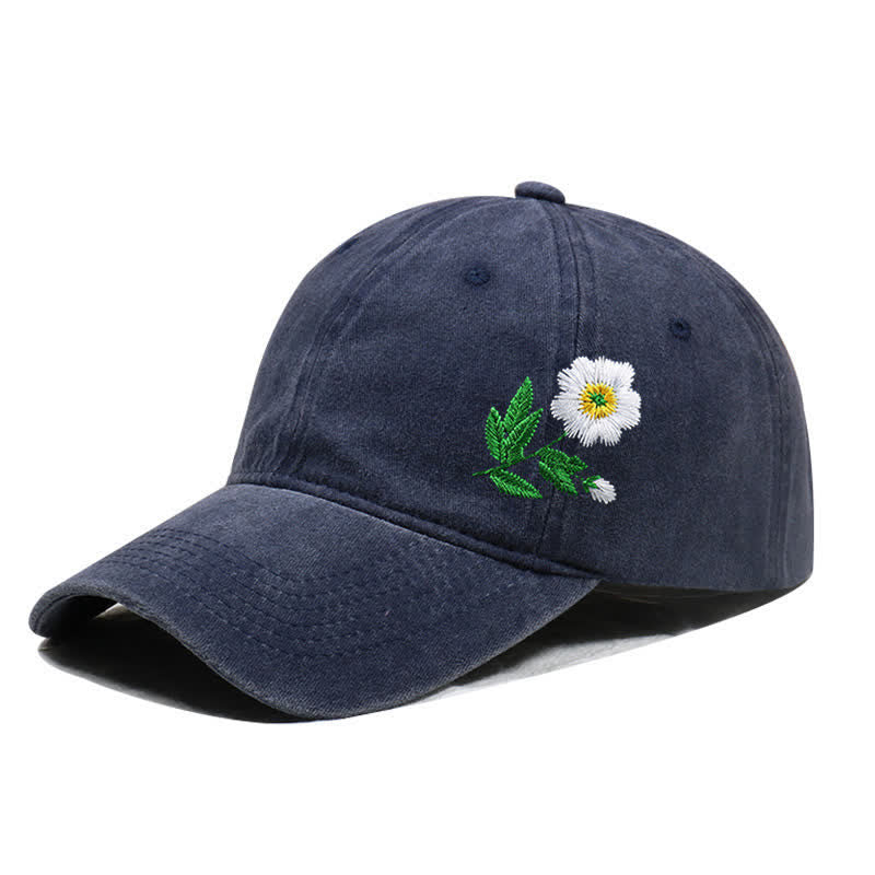 Sommerliche, bestickte, florale Gänseblümchen-Baseballkappe, verstellbar - Stil Nr. 1 - Marine - Einstellbar (ca. 21 5/8"-22 7/8") - image 4