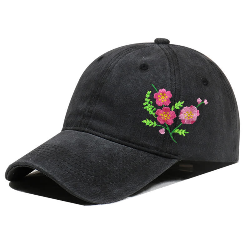 Sommerliche, bestickte, florale Gänseblümchen-Baseballkappe, verstellbar - Stil Nr. 2 - Schwarz - Einstellbar (ca. 21 5/8"-22 7/8") - image 12
