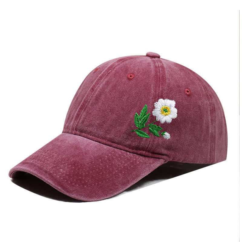 Sommerliche, bestickte, florale Gänseblümchen-Baseballkappe, verstellbar - Stil Nr. 1 - Burgund - Einstellbar (ca. 21 5/8"-22 7/8") - image 5