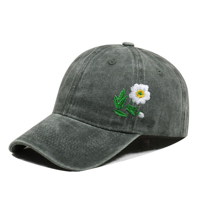 Sommerliche, bestickte, florale Gänseblümchen-Baseballkappe, verstellbar - Stil Nr. 1 - Armeegrün - Einstellbar (ca. 21 5/8"-22 7/8") - image 9