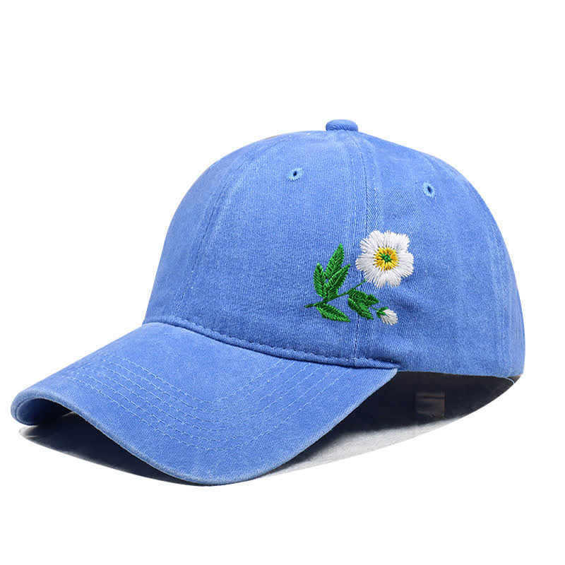 Sommerliche, bestickte, florale Gänseblümchen-Baseballkappe, verstellbar - Stil Nr. 1 - Himmelblau - Einstellbar (ca. 21 5/8"-22 7/8") - image 8