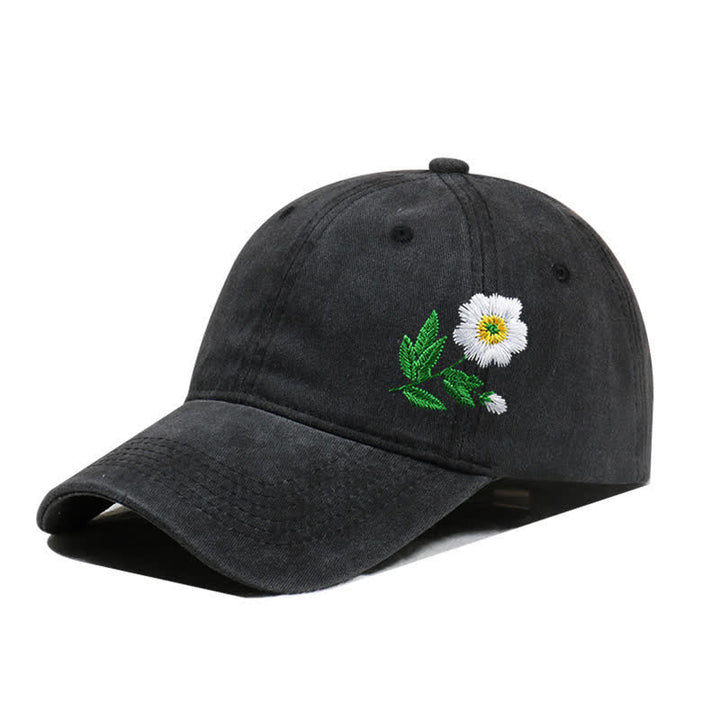 Sommerliche, bestickte, florale Gänseblümchen-Baseballkappe, verstellbar - Stil Nr. 1 - Schwarz - Einstellbar (ca. 21 5/8"-22 7/8") - image 3