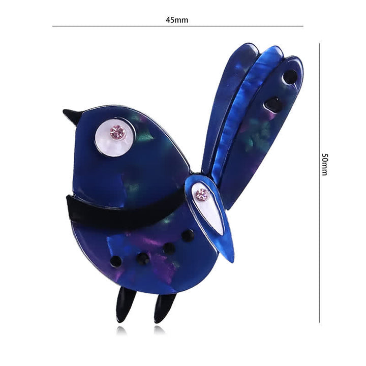 Marineblaue, handgefertigte Acryl-Brosche mit kleinem Cartoon-Vogel - image 5