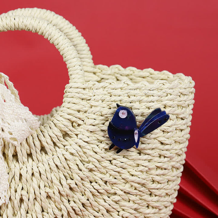 Marineblaue, handgefertigte Acryl-Brosche mit kleinem Cartoon-Vogel - image 3