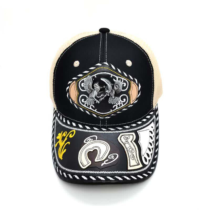 Schwarzer Trucker-Hut mit 3D-Metalldekor im ethnischen mexikanischen Beige-Mesh-Stil (Vorverkauf) - image 11