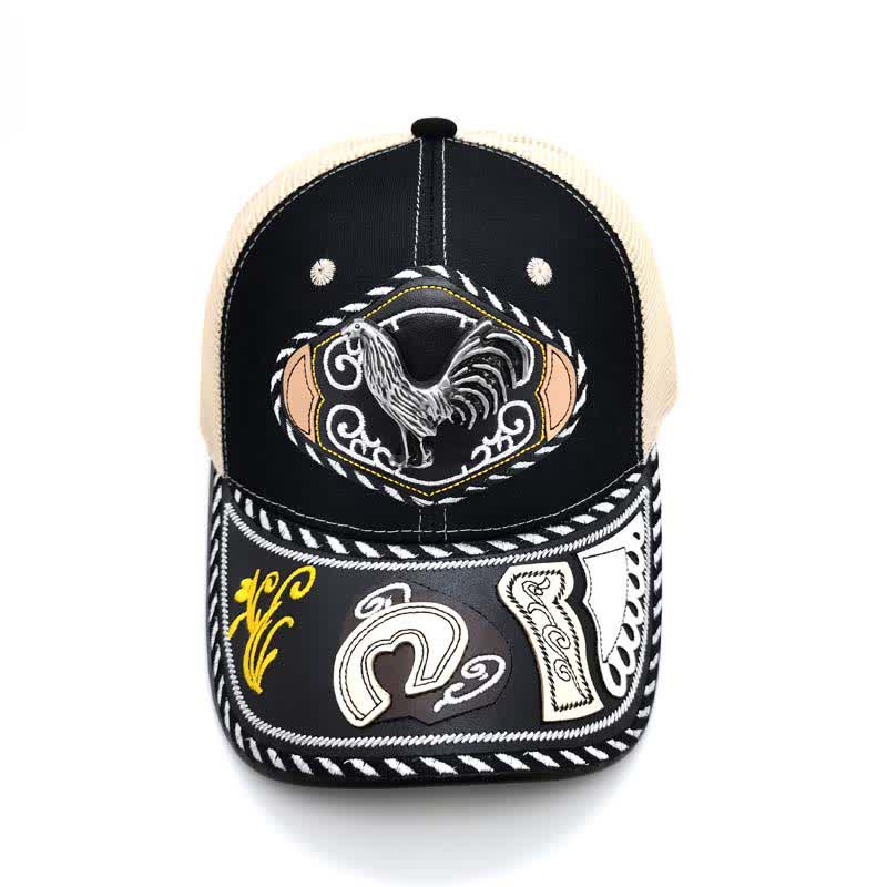Schwarzer Trucker-Hut mit 3D-Metalldekor im ethnischen mexikanischen Beige-Mesh-Stil (Vorverkauf) - image 7