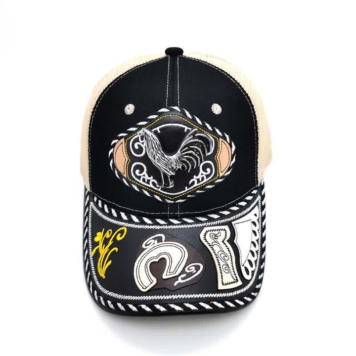 Schwarzer Trucker-Hut mit 3D-Metalldekor im ethnischen mexikanischen Beige-Mesh-Stil (Vorverkauf) - image 7