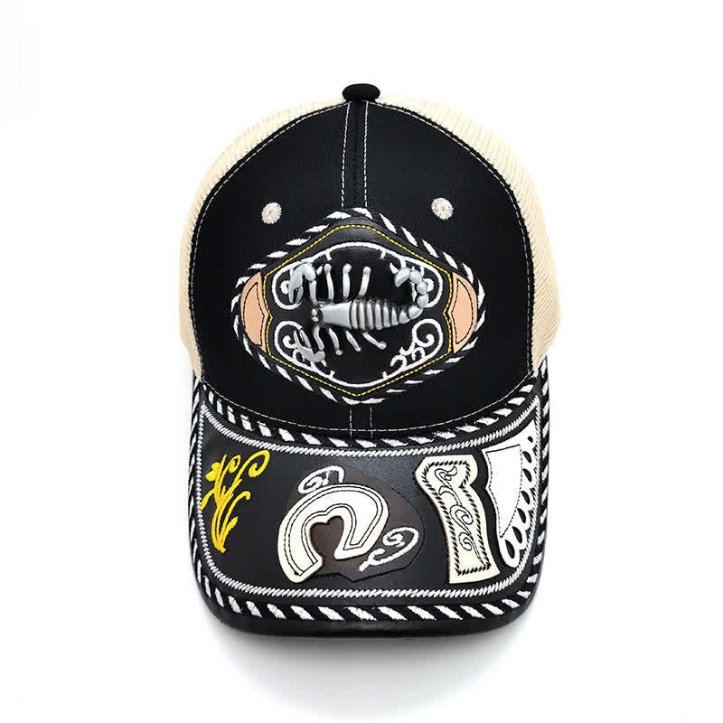 Schwarzer Trucker-Hut mit 3D-Metalldekor im ethnischen mexikanischen Beige-Mesh-Stil (Vorverkauf) - Skorpion - Einstellbar (ca. 22"-23 5/8") - image 9