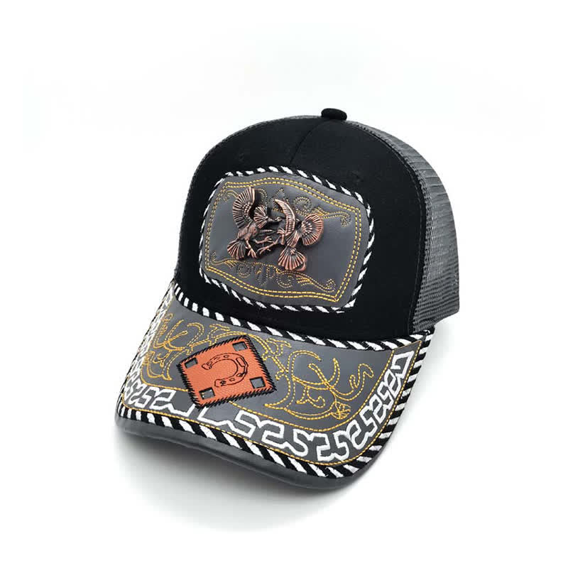 Kupferfarbene Truck-Mütze mit 3D-Metalldekor im ethnischen mexikanischen Grau-Mesh-Stil (Vorverkauf) - Vögel - M (22"-22 7/8") - image 11