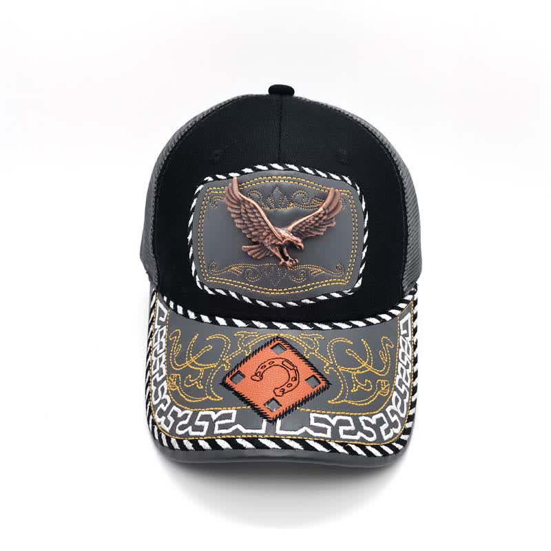 Kupferfarbene Truck-Mütze mit 3D-Metalldekor im ethnischen mexikanischen Grau-Mesh-Stil (Vorverkauf) - image 8