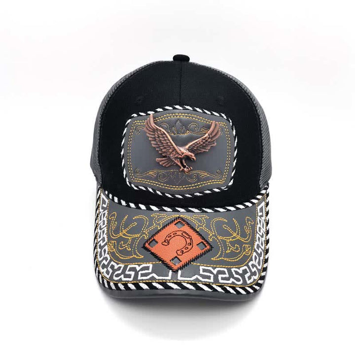 Kupferfarbene Truck-Mütze mit 3D-Metalldekor im ethnischen mexikanischen Grau-Mesh-Stil (Vorverkauf) - image 8