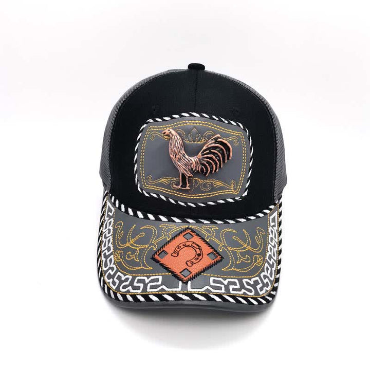 Kupferfarbene Truck-Mütze mit 3D-Metalldekor im ethnischen mexikanischen Grau-Mesh-Stil (Vorverkauf) - image 10