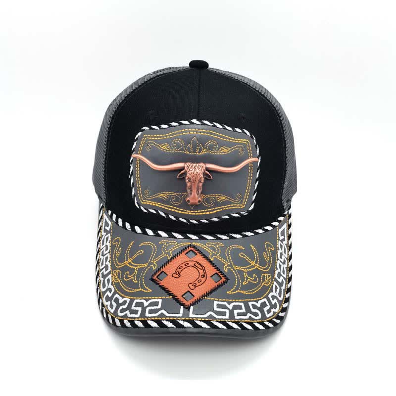 Kupferfarbene Truck-Mütze mit 3D-Metalldekor im ethnischen mexikanischen Grau-Mesh-Stil (Vorverkauf) - image 6