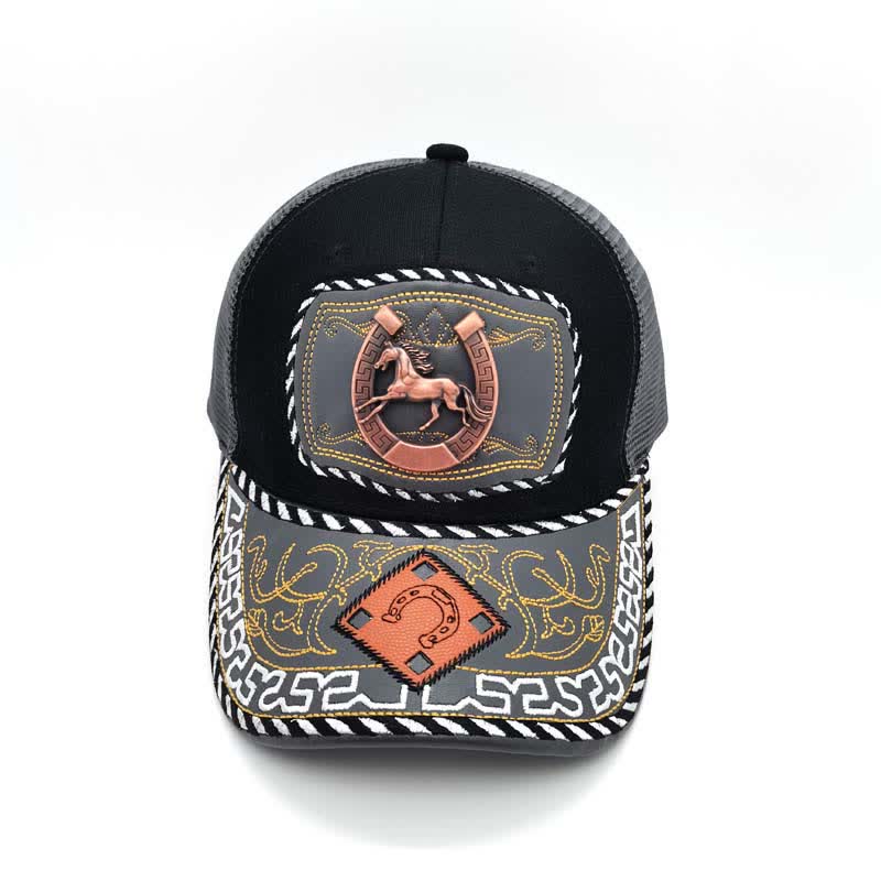 Kupferfarbene Truck-Mütze mit 3D-Metalldekor im ethnischen mexikanischen Grau-Mesh-Stil (Vorverkauf) - image 2