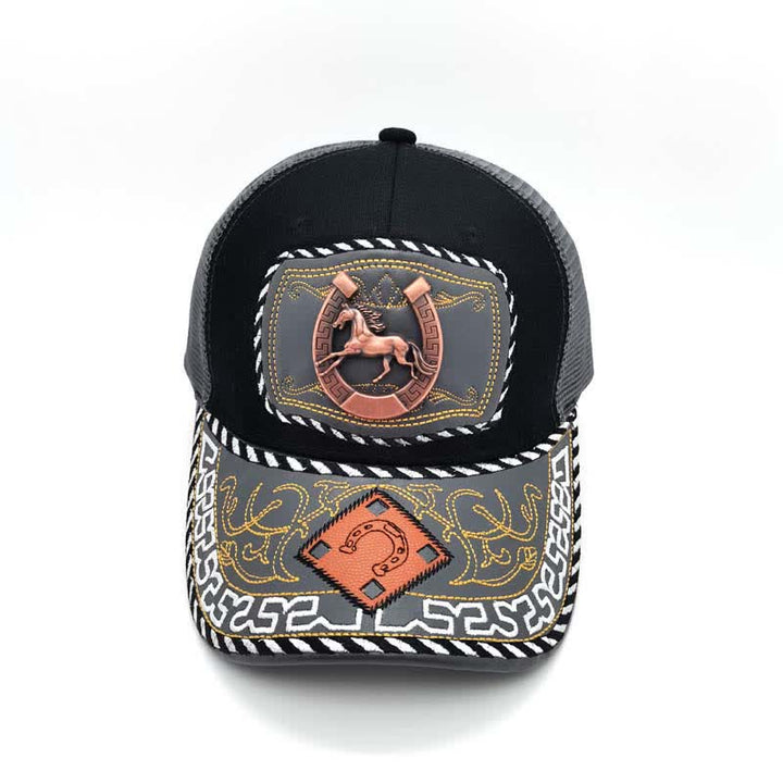 Kupferfarbene Truck-Mütze mit 3D-Metalldekor im ethnischen mexikanischen Grau-Mesh-Stil (Vorverkauf) - image 2