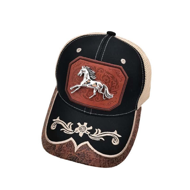 Silberne Trucker-Mütze aus Netzgewebe mit 3D-Pferdedekor aus Metall, Western-Stickerei (Vorverkauf) - Schwarz - M (22"-22 7/8") - image 5