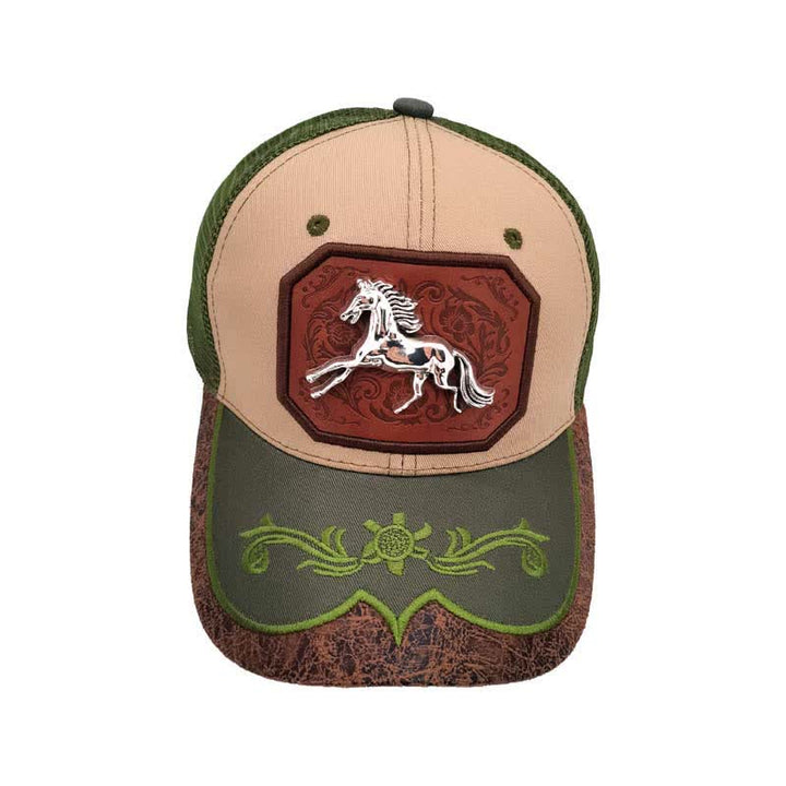 Silberne Trucker-Mütze aus Netzgewebe mit 3D-Pferdedekor aus Metall, Western-Stickerei (Vorverkauf) - Grün - M (22"-22 7/8") - image 9