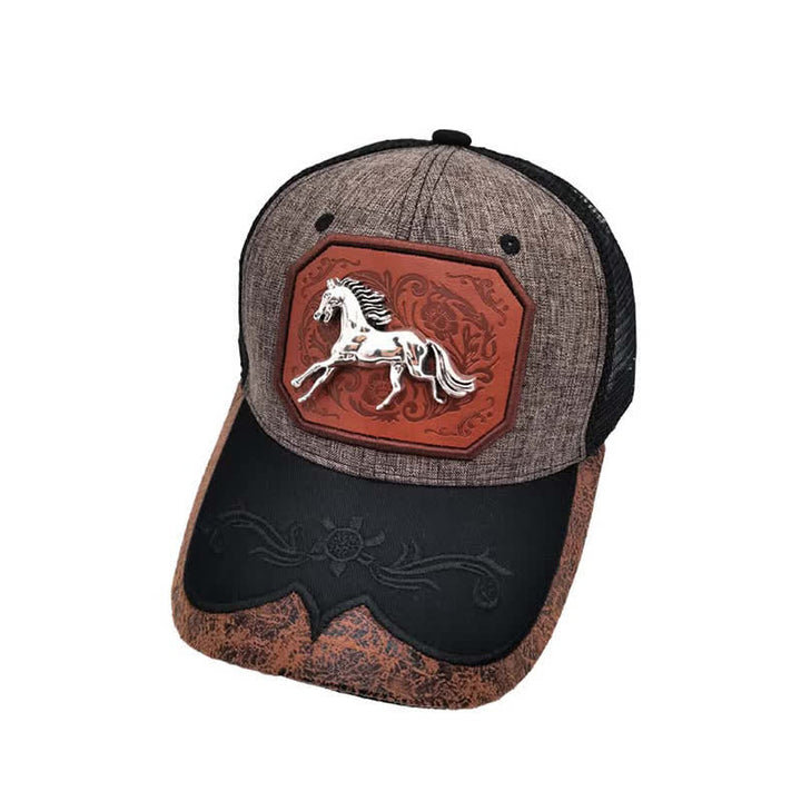 Silberne Trucker-Mütze aus Netzgewebe mit 3D-Pferdedekor aus Metall, Western-Stickerei (Vorverkauf) - Grau - M (22"-22 7/8") - image 7