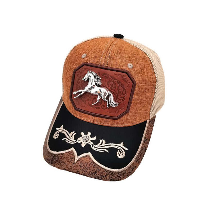 Silberne Trucker-Mütze aus Netzgewebe mit 3D-Pferdedekor aus Metall, Western-Stickerei (Vorverkauf) - Khaki - M (22"-22 7/8") - image 1