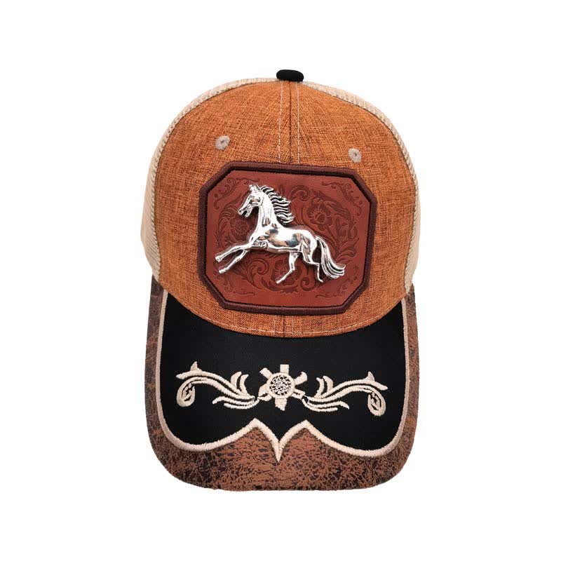 Silberne Trucker-Mütze aus Netzgewebe mit 3D-Pferdedekor aus Metall, Western-Stickerei (Vorverkauf) - image 3