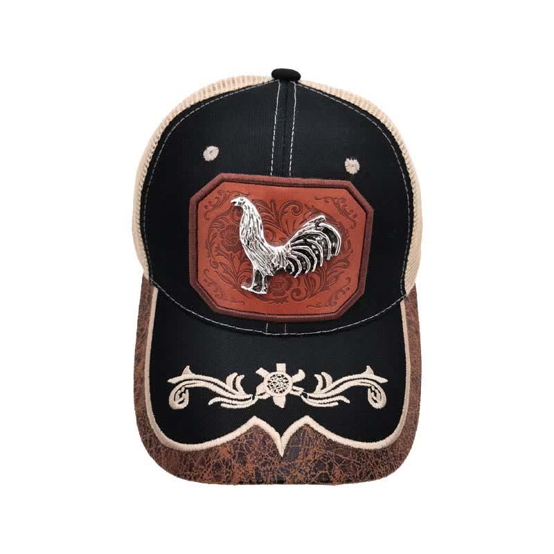 Silberne Trucker-Mütze aus 3D-Metall mit Hahn-Dekor und Western-Stickerei (Vorverkauf) - Schwarz - M (22"-22 7/8") - image 6