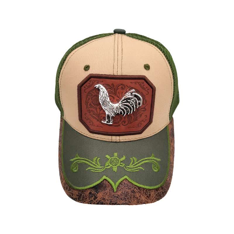 Silberne Trucker-Mütze aus 3D-Metall mit Hahn-Dekor und Western-Stickerei (Vorverkauf) - Grün - M (22"-22 7/8") - image 7