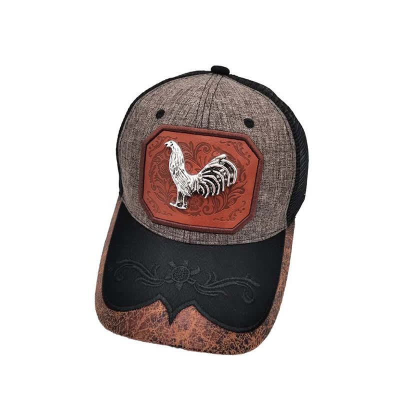 Silberne Trucker-Mütze aus 3D-Metall mit Hahn-Dekor und Western-Stickerei (Vorverkauf) - Grau - M (22"-22 7/8") - image 4