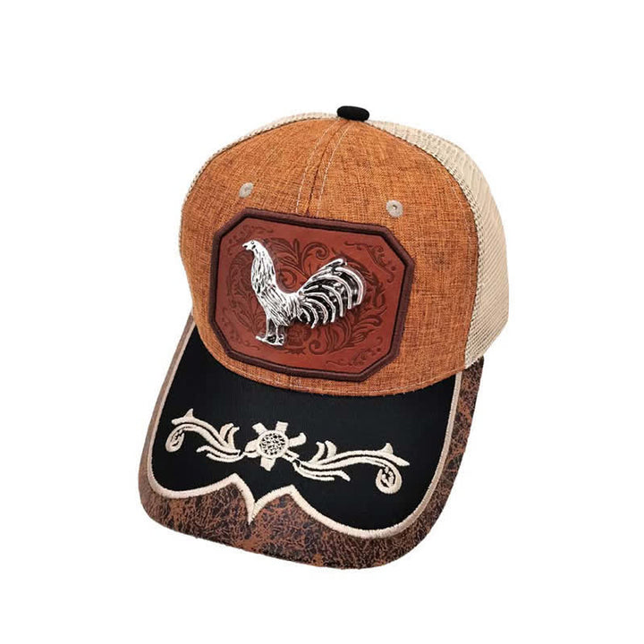 Silberne Trucker-Mütze aus 3D-Metall mit Hahn-Dekor und Western-Stickerei (Vorverkauf) - Khaki - M (22"-22 7/8") - image 1