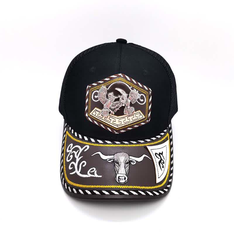 Silberne Trucker-Mütze mit 3D-Metalldekor und Western-Stickerei, schwarzes Netzgewebe (Vorverkauf) - image 7