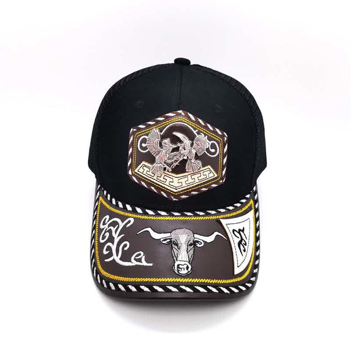 Silberne Trucker-Mütze mit 3D-Metalldekor und Western-Stickerei, schwarzes Netzgewebe (Vorverkauf) - image 7