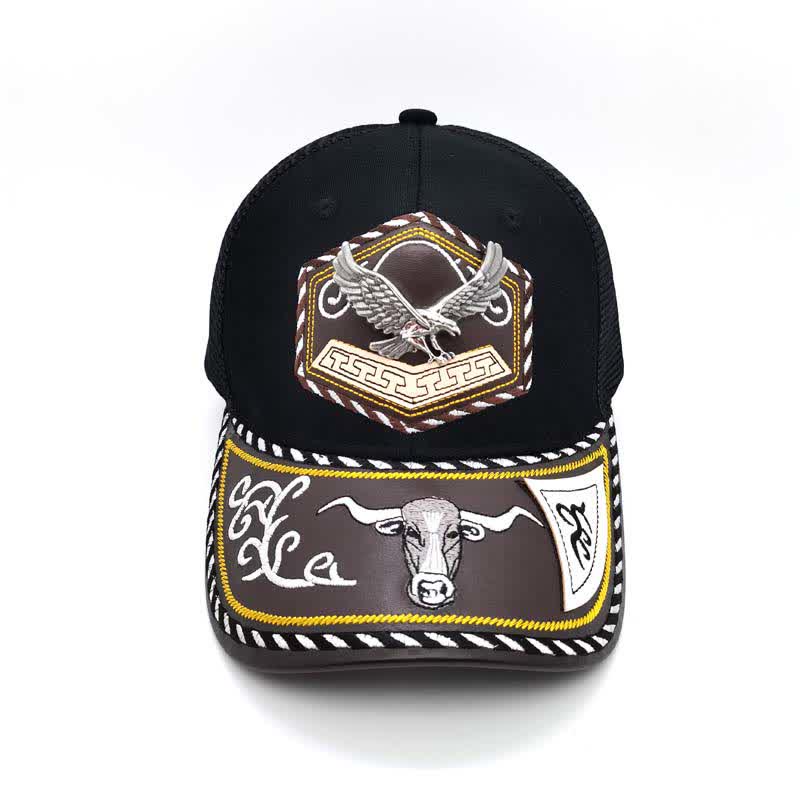 Silberne Trucker-Mütze mit 3D-Metalldekor und Western-Stickerei, schwarzes Netzgewebe (Vorverkauf) - image 14