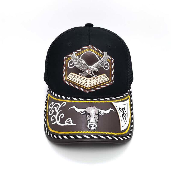 Silberne Trucker-Mütze mit 3D-Metalldekor und Western-Stickerei, schwarzes Netzgewebe (Vorverkauf) - image 14