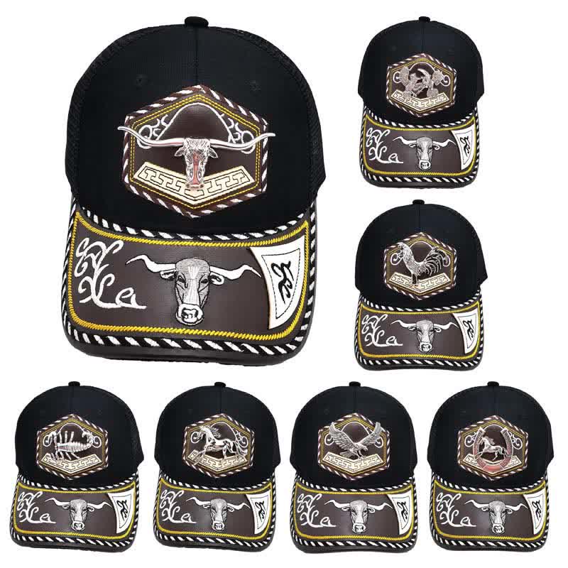 Silberne Trucker-Mütze mit 3D-Metalldekor und Western-Stickerei, schwarzes Netzgewebe (Vorverkauf) - image 2