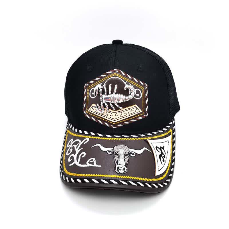 Silberne Trucker-Mütze mit 3D-Metalldekor und Western-Stickerei, schwarzes Netzgewebe (Vorverkauf) - Skorpion - Einstellbar (ca. 22"-23 5/8") - image 10