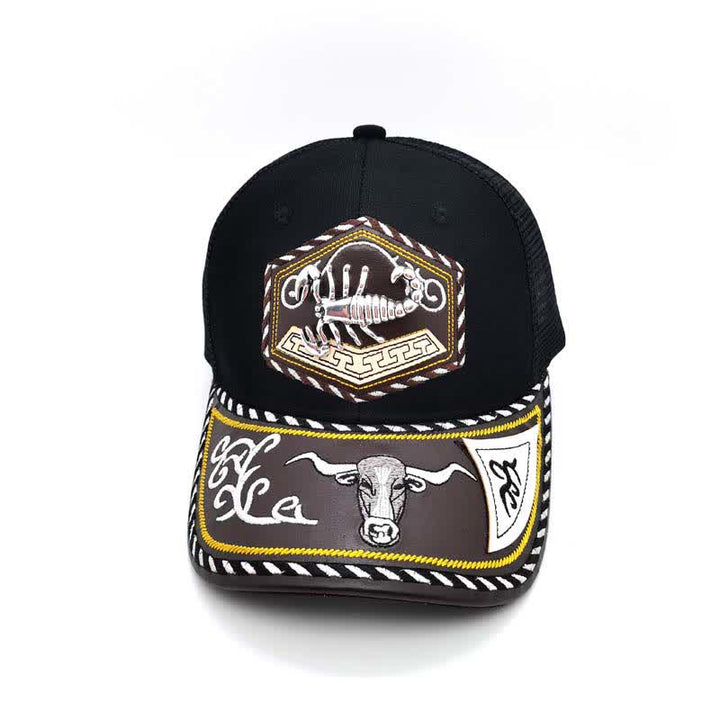 Silberne Trucker-Mütze mit 3D-Metalldekor und Western-Stickerei, schwarzes Netzgewebe (Vorverkauf) - Skorpion - Einstellbar (ca. 22"-23 5/8") - image 10