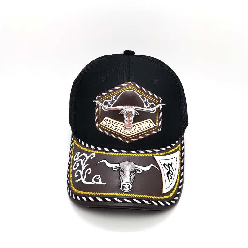 Silberne Trucker-Mütze mit 3D-Metalldekor und Western-Stickerei, schwarzes Netzgewebe (Vorverkauf) - image 5
