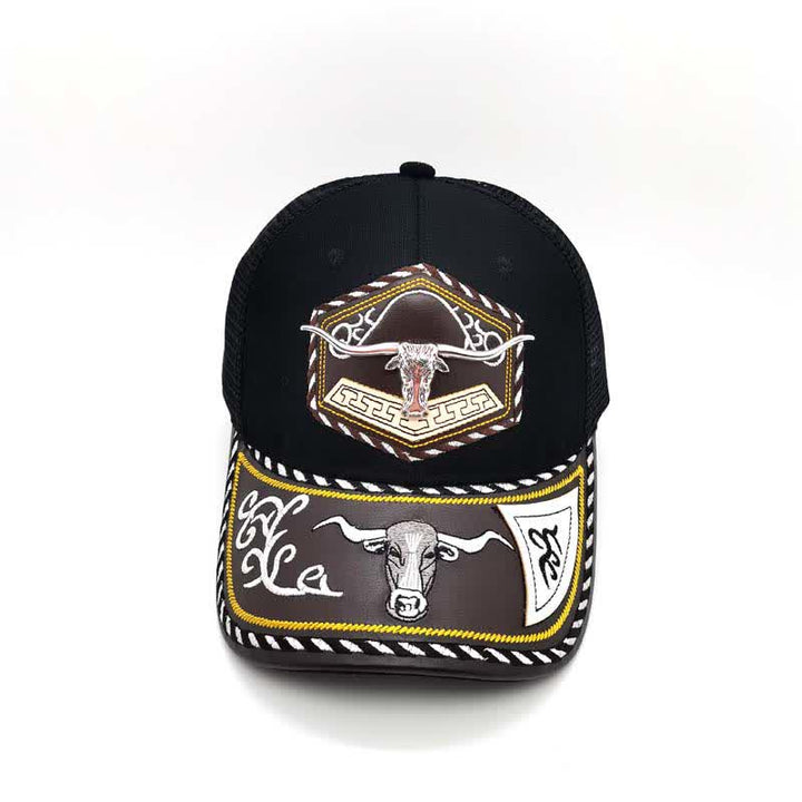 Silberne Trucker-Mütze mit 3D-Metalldekor und Western-Stickerei, schwarzes Netzgewebe (Vorverkauf) - image 5