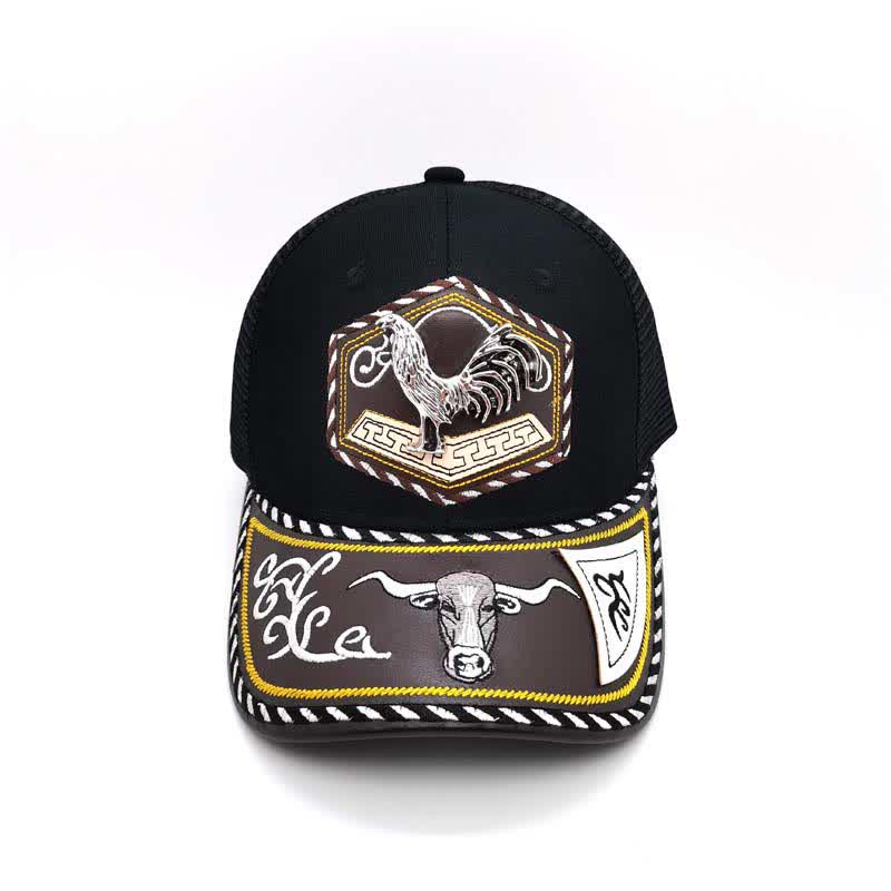 Silberne Trucker-Mütze mit 3D-Metalldekor und Western-Stickerei, schwarzes Netzgewebe (Vorverkauf) - image 9