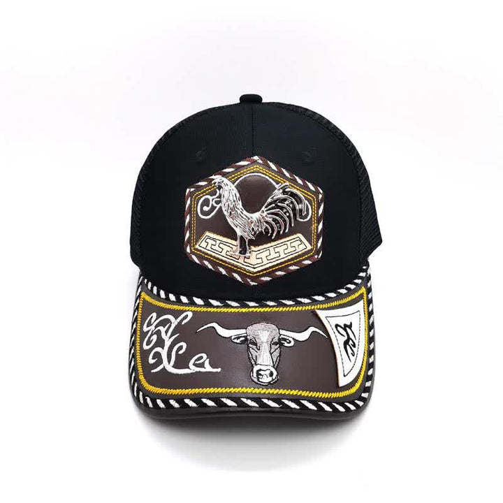 Silberne Trucker-Mütze mit 3D-Metalldekor und Western-Stickerei, schwarzes Netzgewebe (Vorverkauf) - image 9