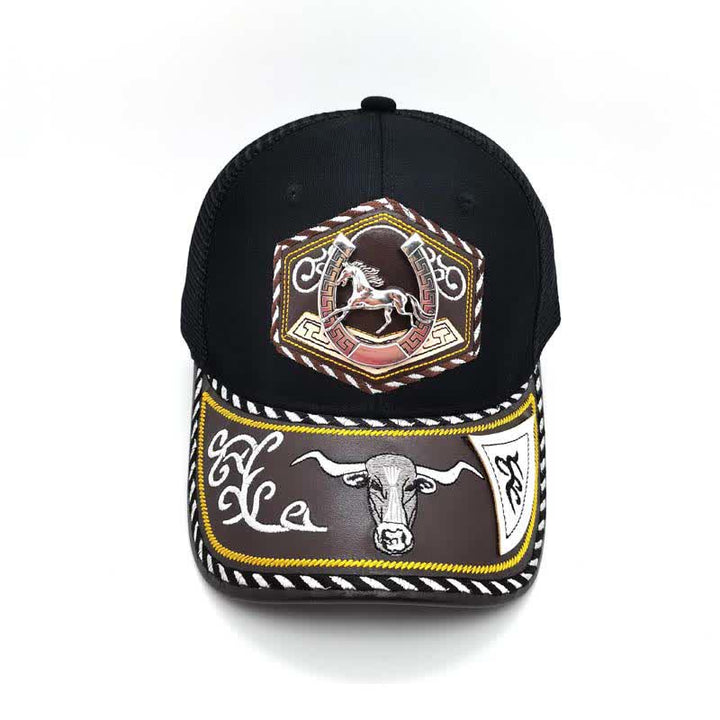 Silberne Trucker-Mütze mit 3D-Metalldekor und Western-Stickerei, schwarzes Netzgewebe (Vorverkauf) - image 3