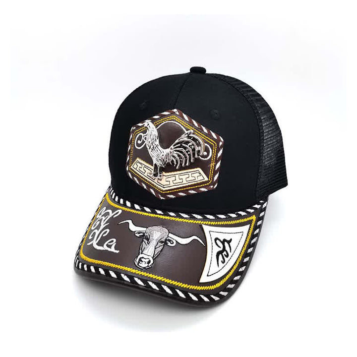 Silberne Trucker-Mütze mit 3D-Metalldekor und Western-Stickerei, schwarzes Netzgewebe (Vorverkauf) - Hahn - Einstellbar (ca. 22"-23 5/8") - image 8