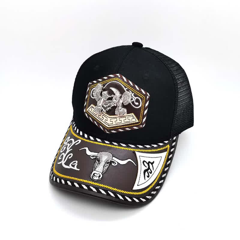 Silberne Trucker-Mütze mit 3D-Metalldekor und Western-Stickerei, schwarzes Netzgewebe (Vorverkauf) - Vögel - Einstellbar (ca. 22"-23 5/8") - image 6