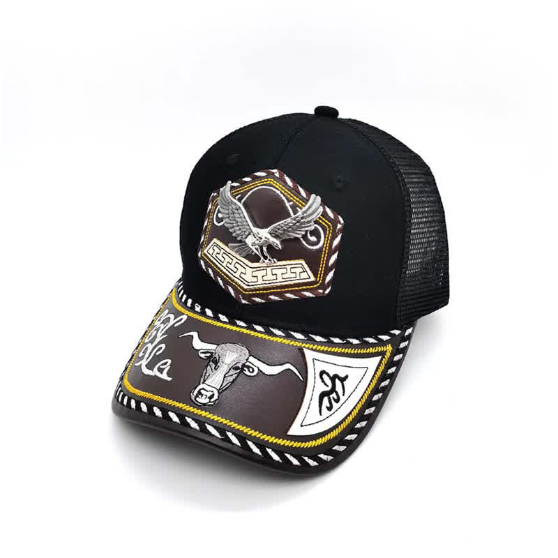 Silberne Trucker-Mütze mit 3D-Metalldekor und Western-Stickerei, schwarzes Netzgewebe (Vorverkauf) - Adler - Einstellbar (ca. 22"-23 5/8") - image 13
