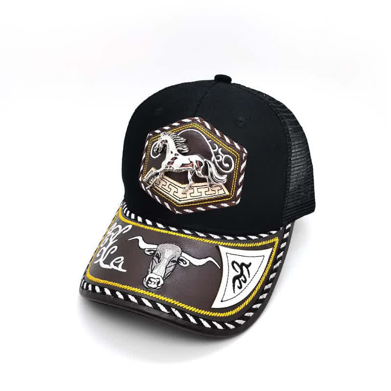 Silberne Trucker-Mütze mit 3D-Metalldekor und Western-Stickerei, schwarzes Netzgewebe (Vorverkauf) - Pferd - Einstellbar (ca. 22"-23 5/8") - image 11