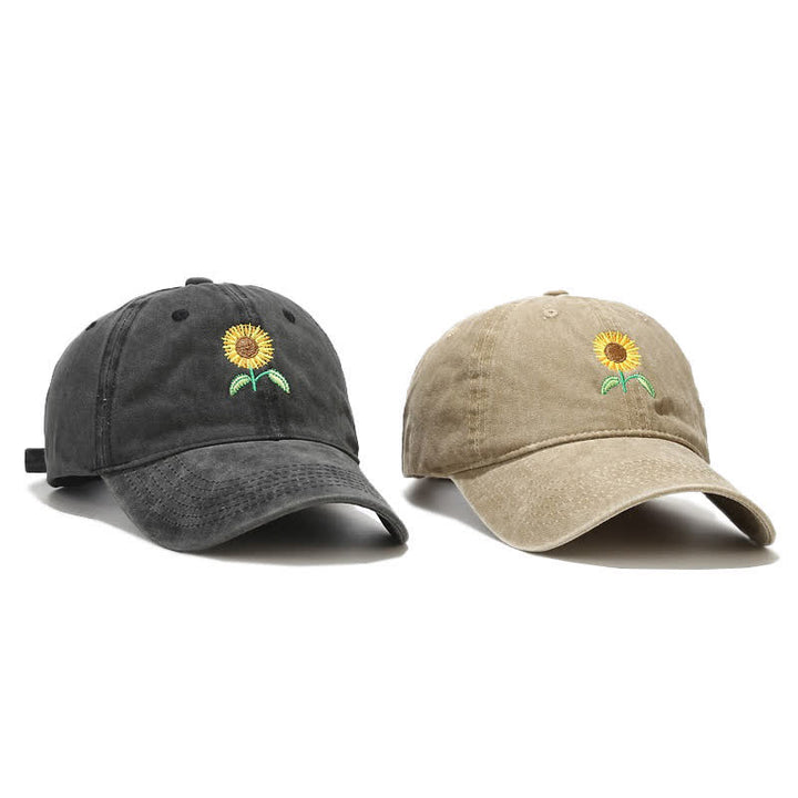 Verstellbare Baseballkappe mit Sonnenblumen-Stickerei und Blumenmuster - image 3
