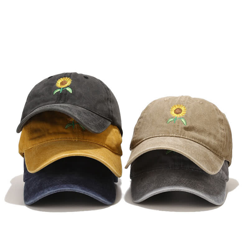 Verstellbare Baseballkappe mit Sonnenblumen-Stickerei und Blumenmuster - image 2