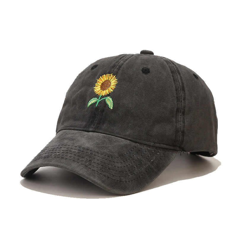 Verstellbare Baseballkappe mit Sonnenblumen-Stickerei und Blumenmuster - Schwarz - Einstellbar (ca. 21 5/8"-22 7/8") - image 7