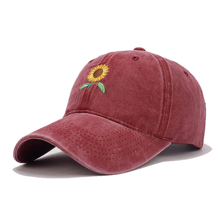Verstellbare Baseballkappe mit Sonnenblumen-Stickerei und Blumenmuster - Burgund - Einstellbar (ca. 21 5/8"-22 7/8") - image 8