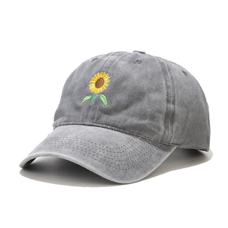 Verstellbare Baseballkappe mit Sonnenblumen-Stickerei und Blumenmuster - Grau - Einstellbar (ca. 21 5/8"-22 7/8") - image 9